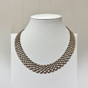 Vintage Signed NAPIER  Panther Link Silver Tone Choker Necklace 16”